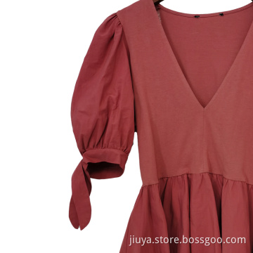 100% Cotton Style Retro V-neck Customerized Women Top